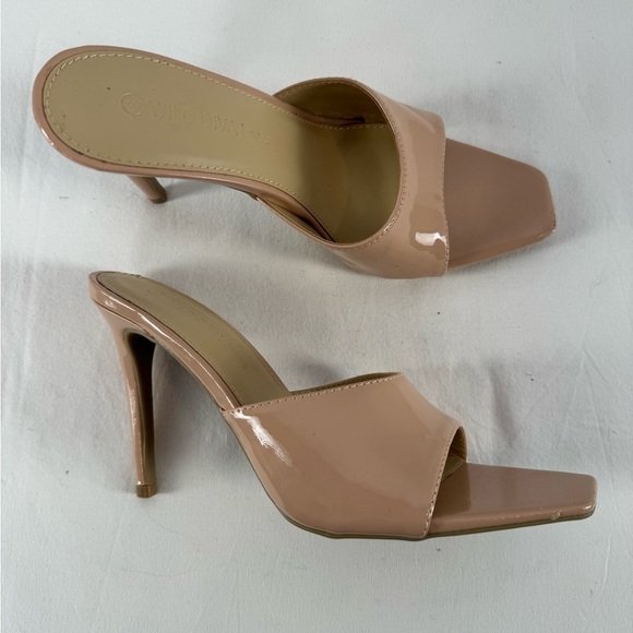 Wild Diva Lounge Vegan Leather Square Open Toe Stiletto Heeled Pump in Tan Sz‎ 8 - Picture 1 of 10